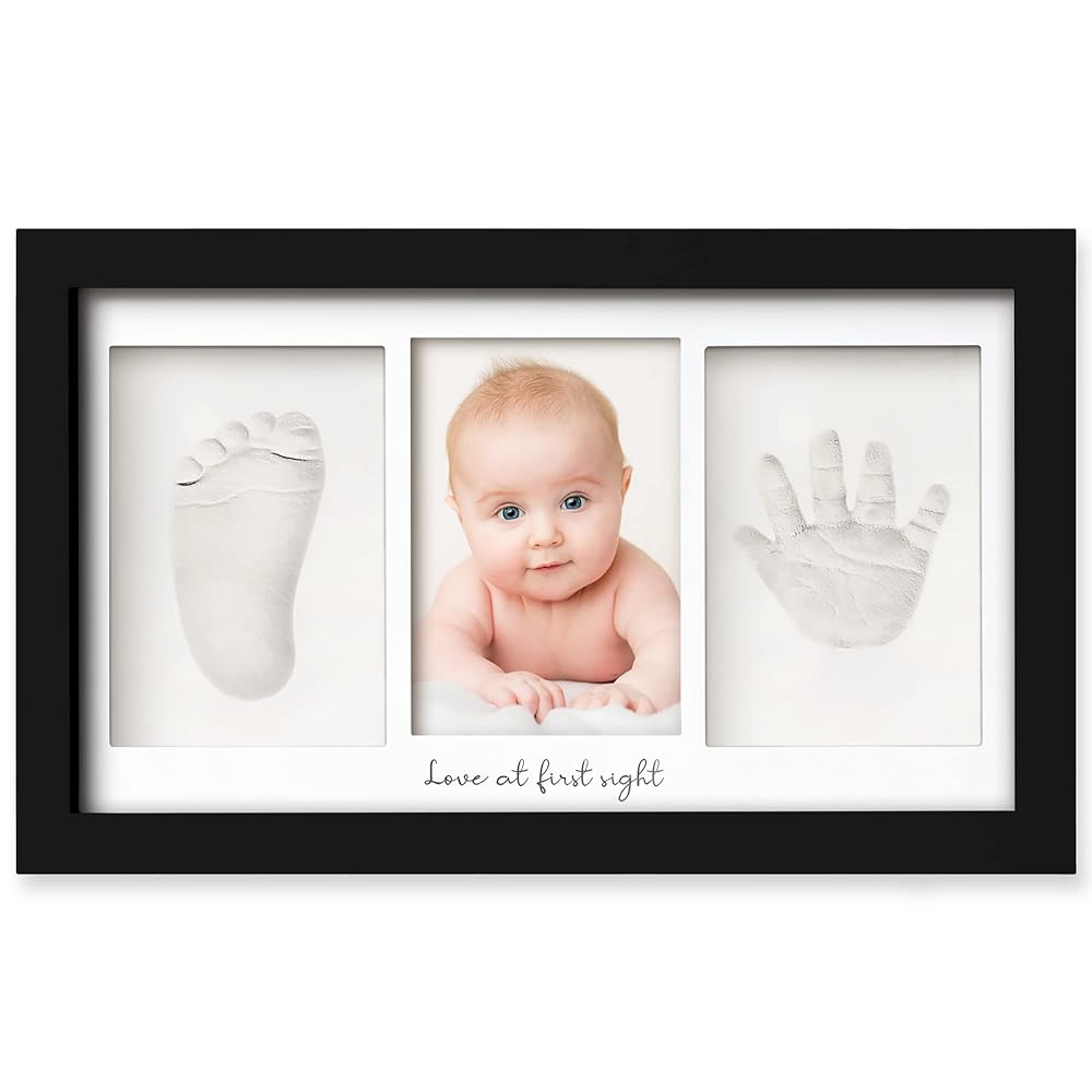 KeaBabies Baby Hand and Footprint Kit - Clay Handprint Keepsake Frame, Newborn Nursery Picture Frame, Personalized New Mom Gifts for Baby First Christmas Shower (Onyx Black)
