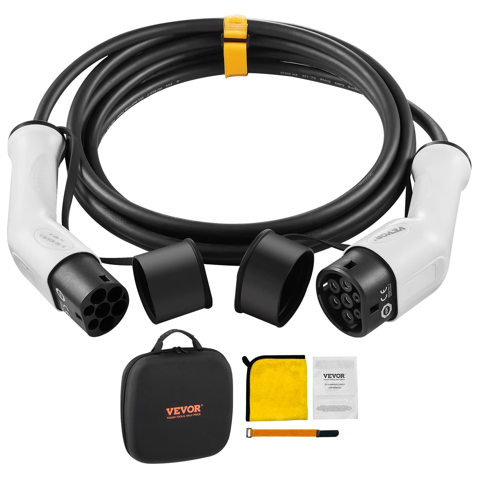 VEVOR Câble de Recharge EV de Type 2 à Type 2 Chargement Monophasé Véhicule Électrique 32 A 22 kW 5,5 m IP66 Étanche avec Sac de Transport pour IEC62196 Véhicule Électrique Hybride Rechargeable CE TÜV