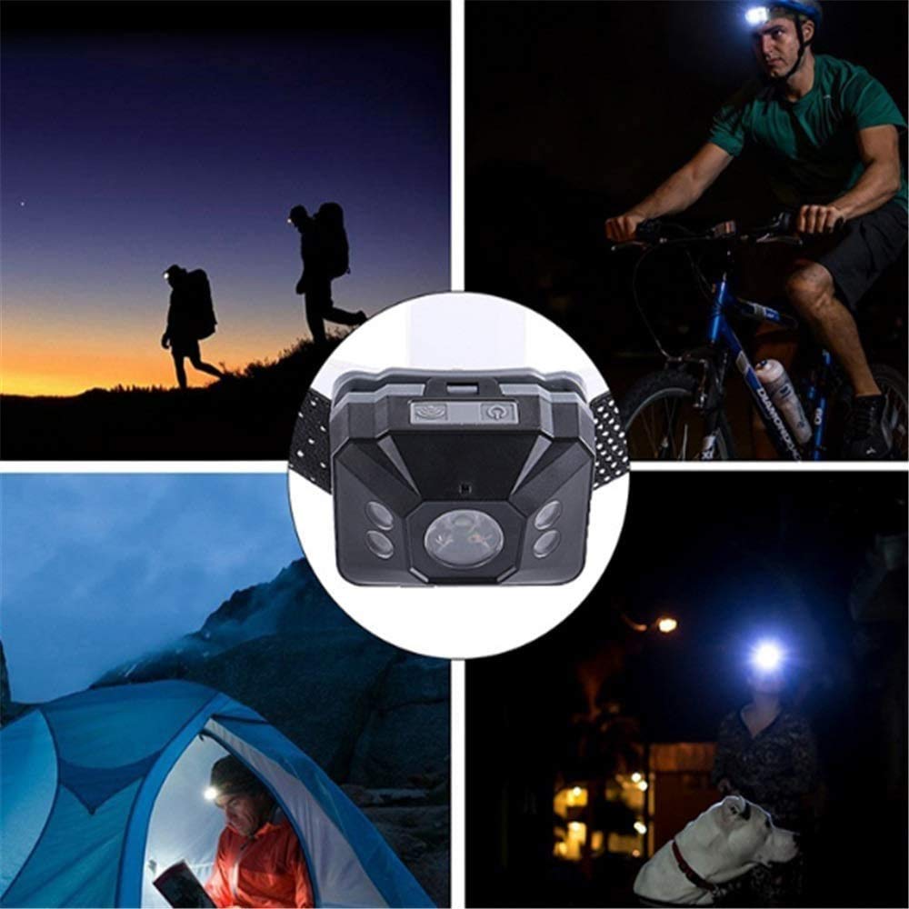 Lampada frontale ricaricabile con sensore di movimento - Ultra luminosa 120 lumen - Lampada frontale a LED impermeabile per campeggio, ciclismo, corsa e pesca - 4 modalità - Luce bianca e rossa