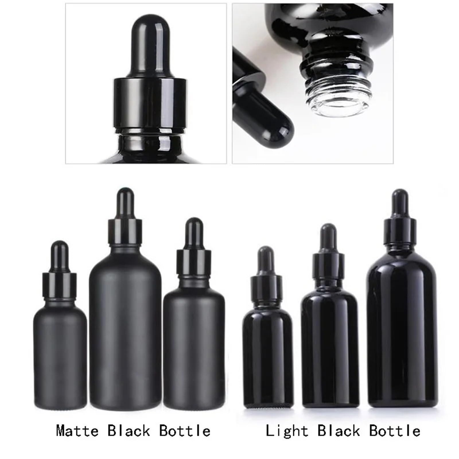Gotero Botellas cuentagotas de vidrio negro esmerilado, botella pipeta con gotero vacía brillante for suero aceite Perfume esencial(Bright Black,10PCS_100ML)