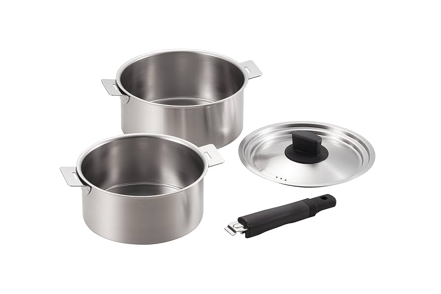 【新品未使用】　燕三　IH対応ハンドル着脱式鍋4点セット 鍋4点セット IH対応 蓋付き 着脱式ハンドル付き 燕三 日本製