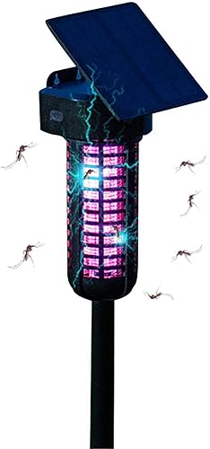 VOLTORB Exterminador solar de insectos para exteriores, impermeable, funciona con energía solar, luz LED UV para exteriores, con panel solar