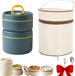 Portable Insulated Food Lunch Container Set, 2026 New Stainless Steel Lunch Container, 2/3/4 Separate Stackable Thermal Food Container for Work Picnics Camping (Blue Double-Layer)