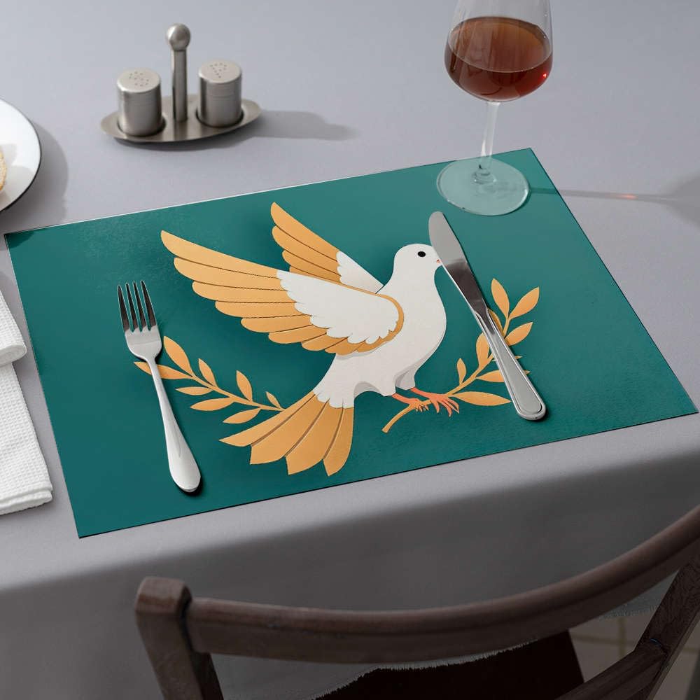 Set de table rose colombe blanche déco de table motif oiseau et branche d'olivier lot de 6