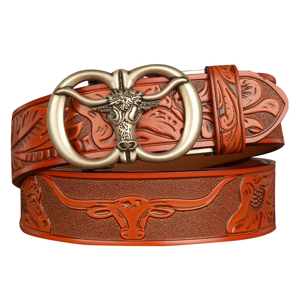 BDAYEK Men's Belt Automatic Buckle Men's Belt Fashion Leather Ratchet Antioxidant Elastic(F,130Cm/51Inch)