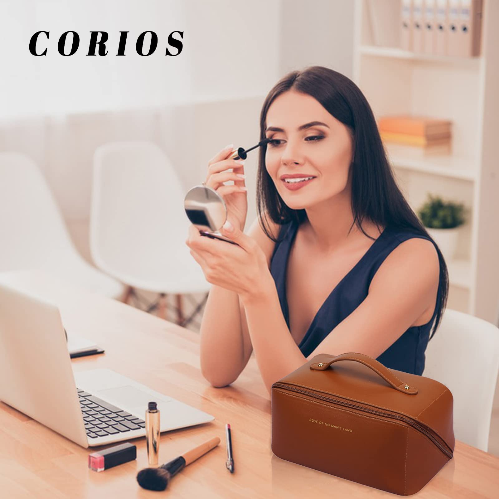 CORIOS Kulturtasche für Frauen Tragbare Kosmetiktasche Wasserabweisende Kulturbeutel Reise Waschbeutel Toilettenartikel Aufbewahrungstasche Damen Waschtasche für Badezimmerzubehör, Makeup Braun