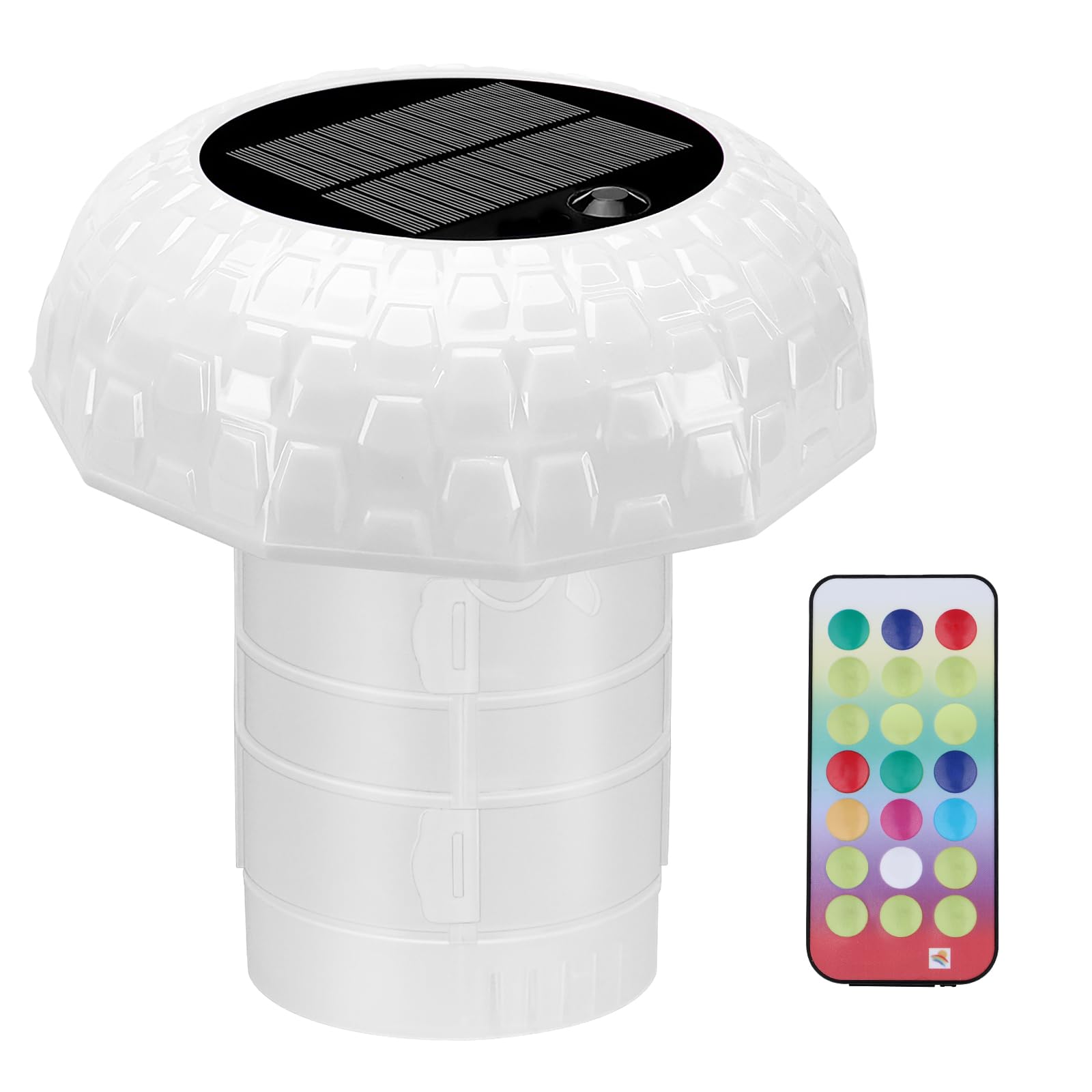 Qoolife Gran dosificador Flotante para hasta 4 Pastillas de Cloro, luz Solar LED, 7 Colores, dispensador de Cloro, Piscina con Mando a Distancia, Ajustable, Plegable, dosificador de Pastillas de
