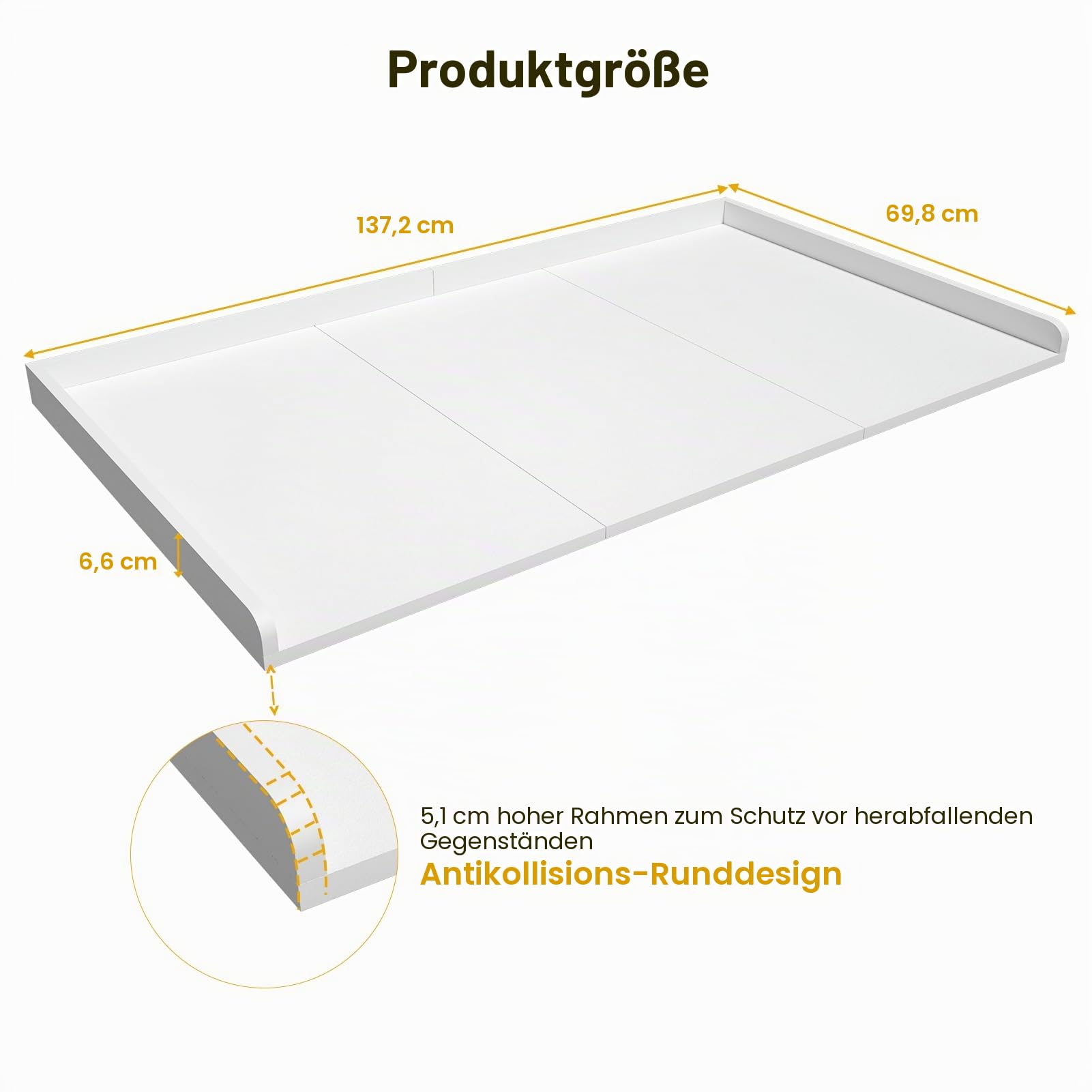 Ulif Arbeitsplatte für Waschmaschine und Trockner, Melamin-Oberfläche für Waschküche, Aufbewahrung und Organisation, 69,8 cm B x 137,2 cm L x 6,6 cm H, Weiß