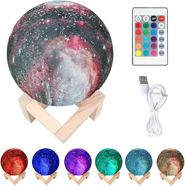 Moon Lamp 3D Print Starry Sky Moon Light with Wooden Stand,USB Charge 16 Color Change Touch Control Desk Lamp for Kids Chritmas Birthday Gift Children Bedroom Decor(5.9"/15CM) (16 Color)