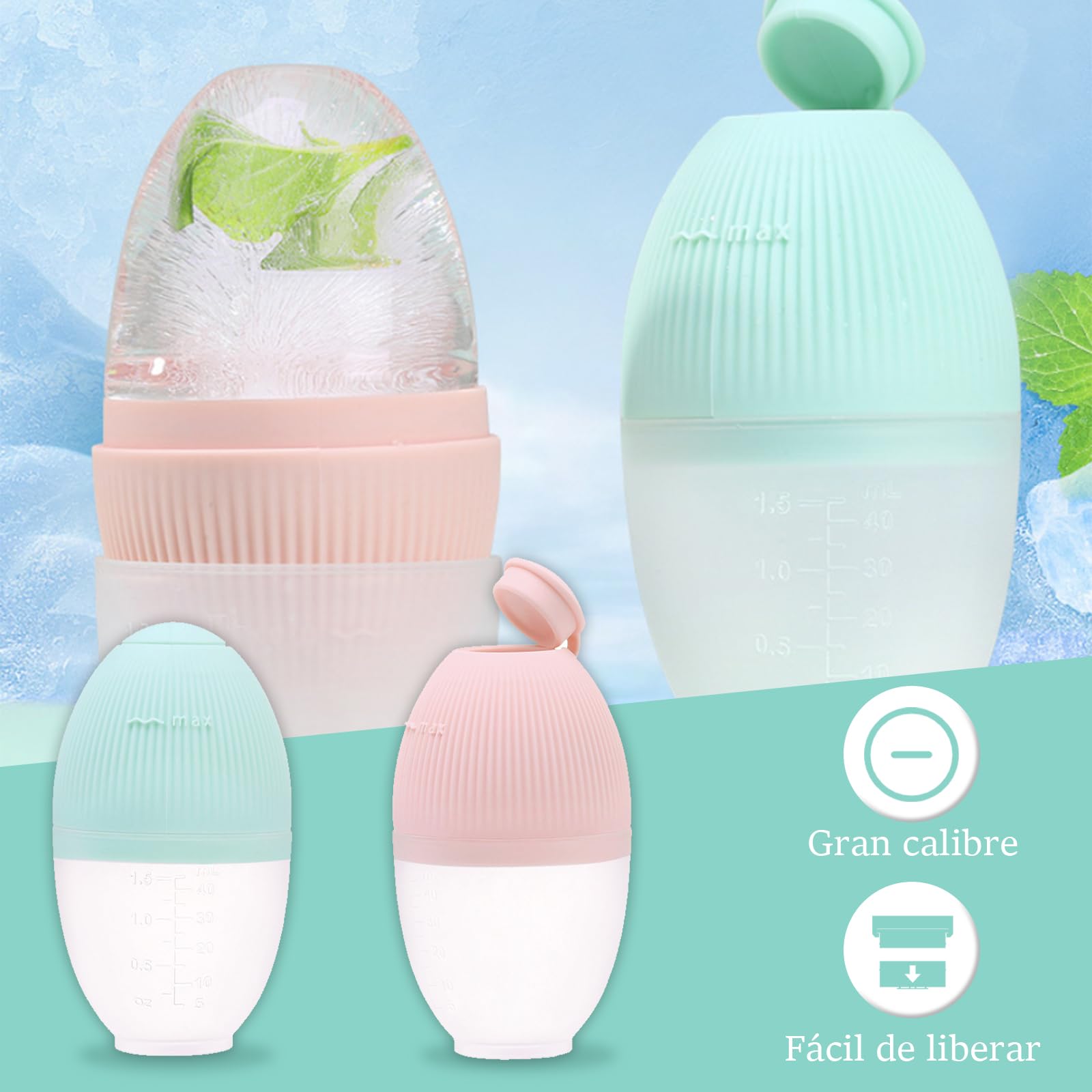 2 Piezas Ice Roller Facial Hielo para la Cara|Reusable Silicone Rodillo de Hielo Facial|Hielo Facial para Hielo Cara, Reafirmar la Piel, Ojeras y Bolsas Faciales (A)
