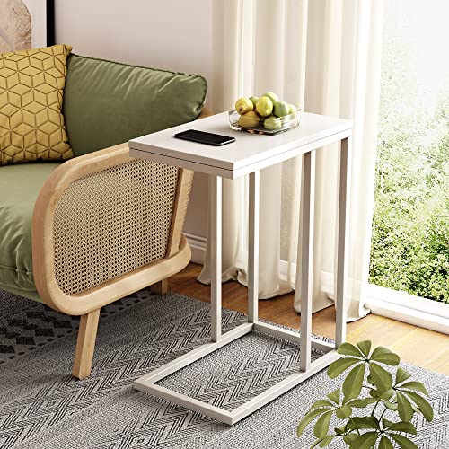 Wlive Side Table, C Shaped End Table For Couch, Sofa And Bed, Large Desktop C Table For Living Room, Bedroom, Creamy White And Black #TOP1