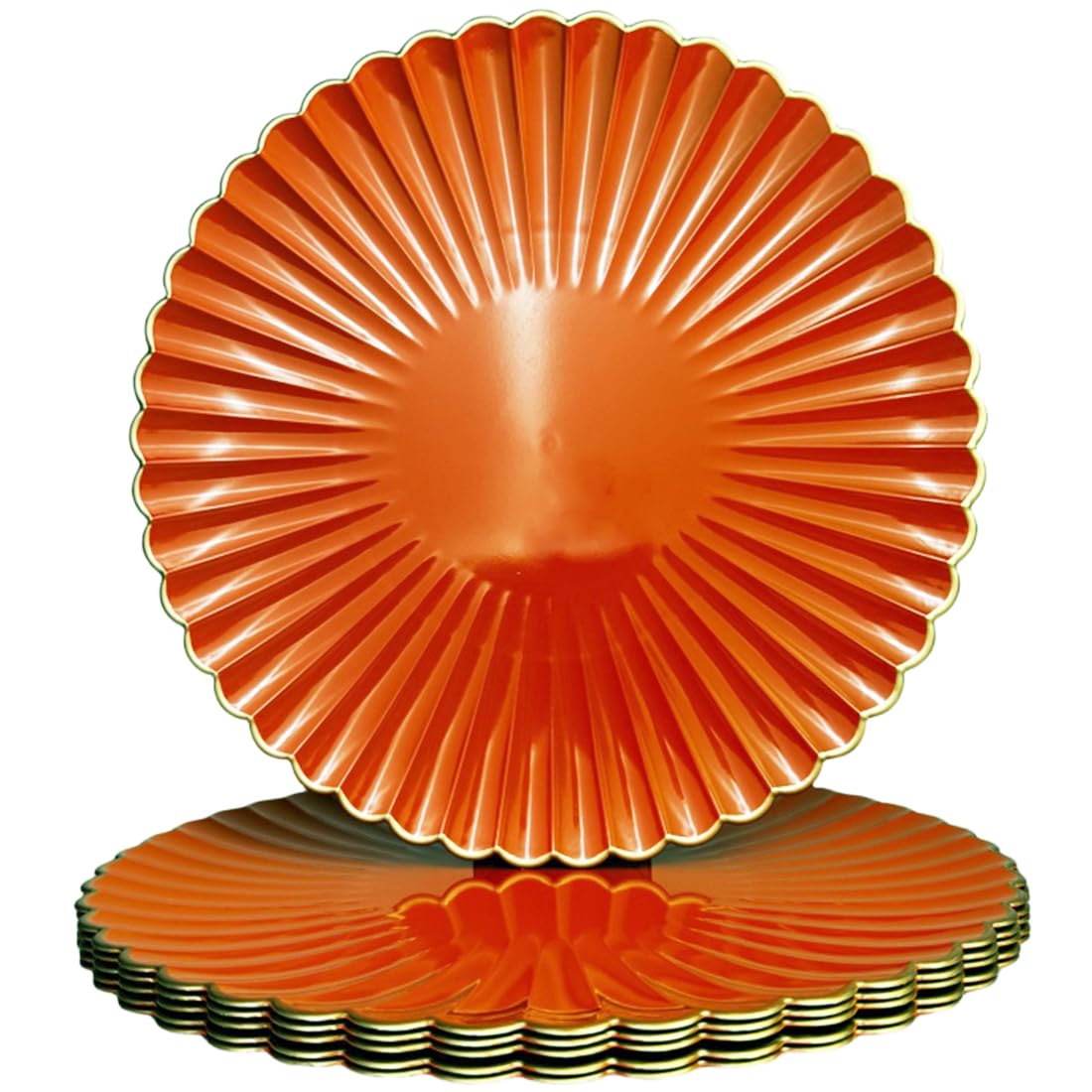 UOEKCS Orange Charger Plates, 13 Inch Plastic Round Dinner Charger Plates for Wedding Party, Tabletop Decor. (Set of 6)