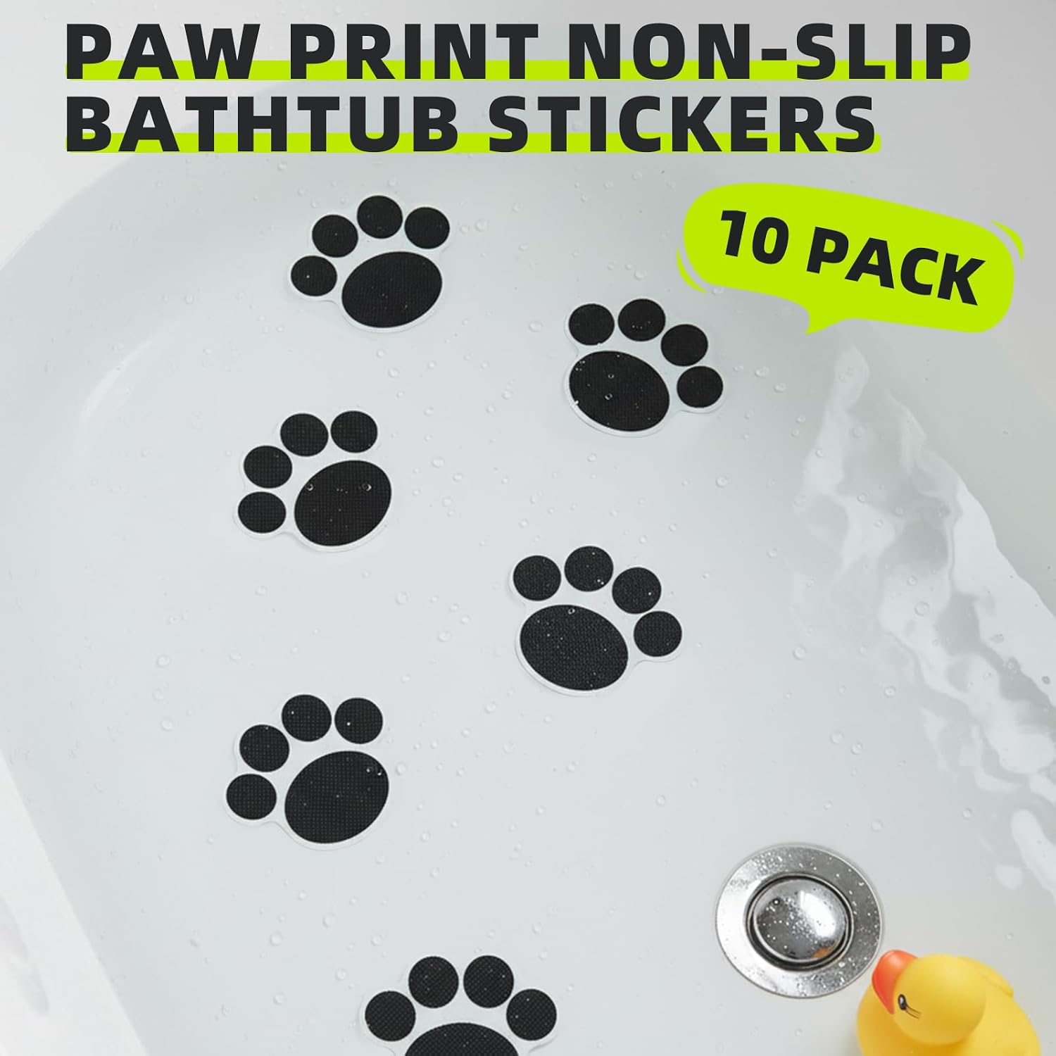 10 Pack of Bathtub Non Slip Stickers, Shower Floor Anti Slip Sticky Grips, Bathroom Decals, Paw Print, Small Size