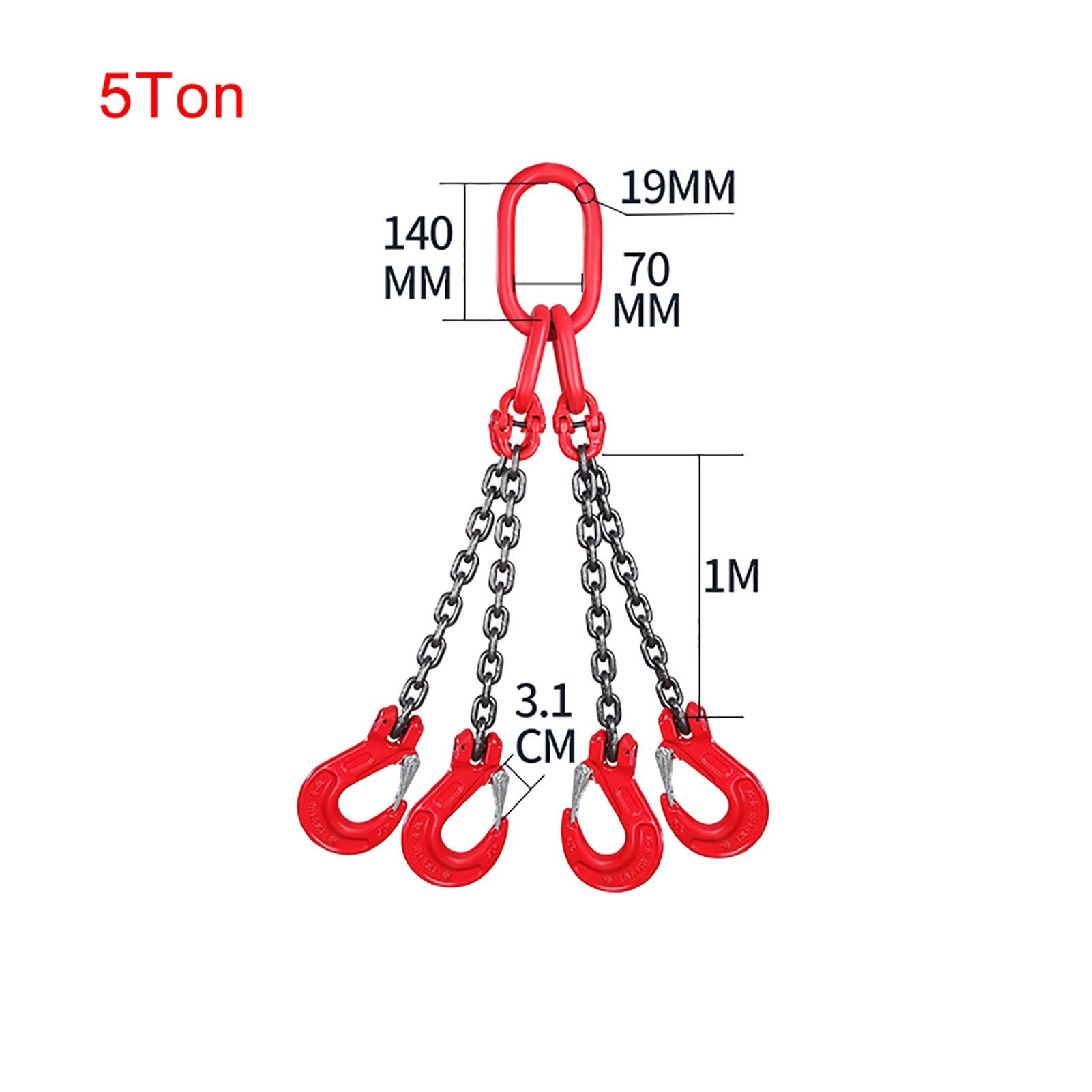 Catene di sollevamento – 5 tonnellate regolabile a catena a 4 gambe con gancio, in acciaio legato grado 100, imbracatura per sollevamento pesi pesanti, durevole, affidabile, lunghezza 2 m