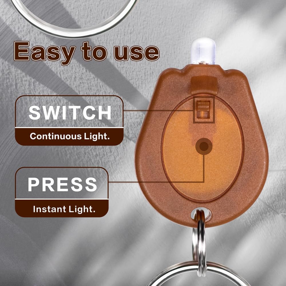 10 Pack Ultra Bright Mini LED Keychain Flashlight, Small Key Ring Flashlight, Portable LED Keychain Light for Outdoor Activities Emergency Light - Brown Shell image 3
