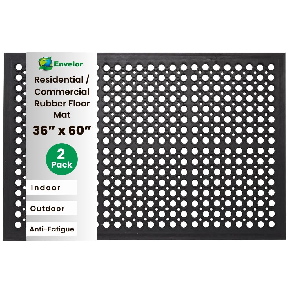 Envelor Anti Fatigue Mat 2 Pack Rubber Floor Mats Door Mat Non Slip Drainage Mat for Entryway Kitchen