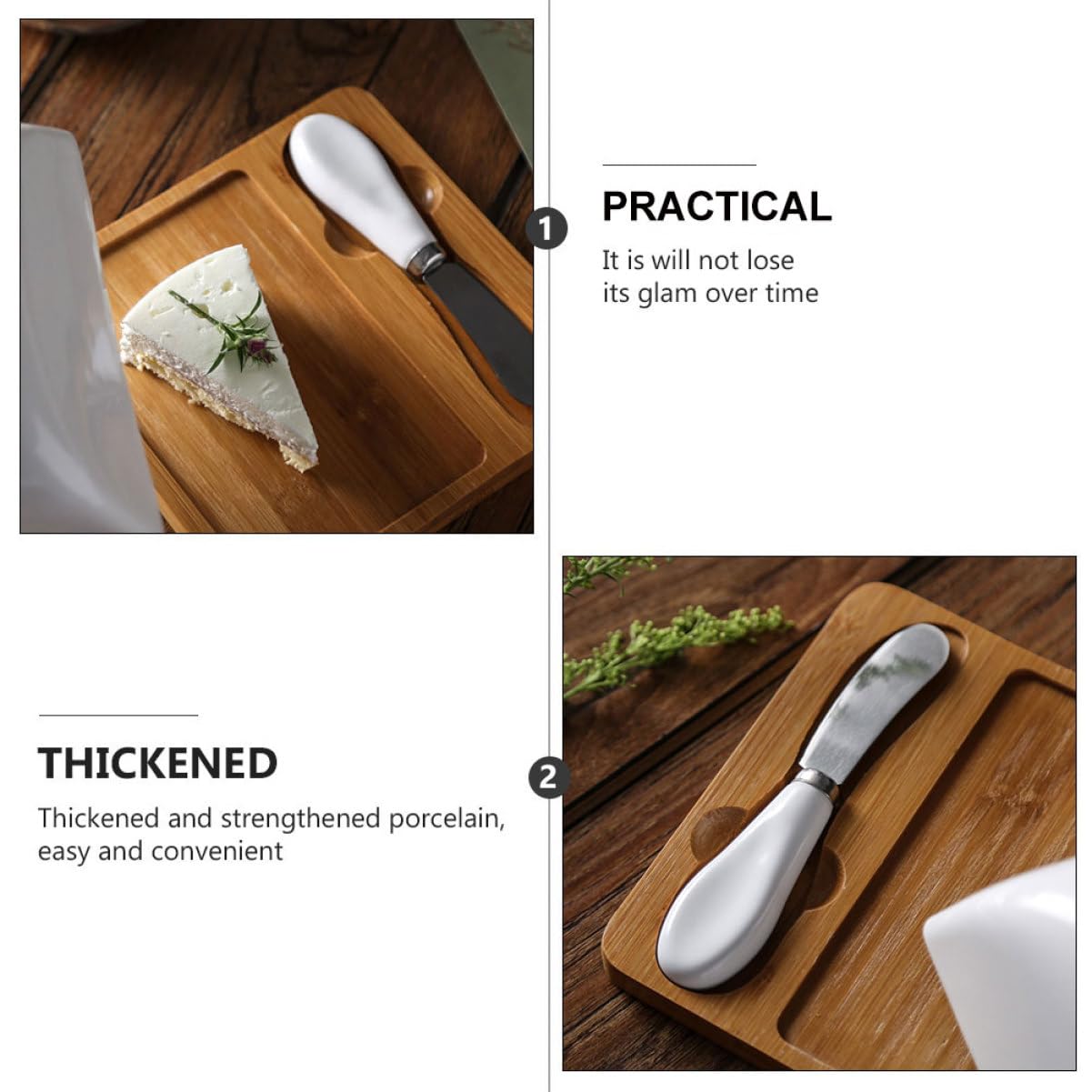 MAGICLULU Beurrier en Céramique avec Couteau et Couvercle – Plat à Beurre 15 Cm en Porcelaine Semi-artisanale – Vaisselle Ménagère pour Maison – Rangement Beurre et Fromage – Set 3 Pièces