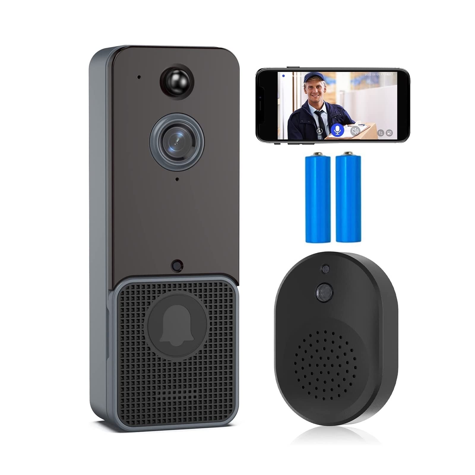 Wideodomofon, Inteligentny dom Bezprzewodowa kamera Wideodomofon Cyfrowy dzwonek do drzwi zewnętrznych Domofon HD Night Vision Ochrona bezpieczeństwa,Szybka Reakcja(With Battery)