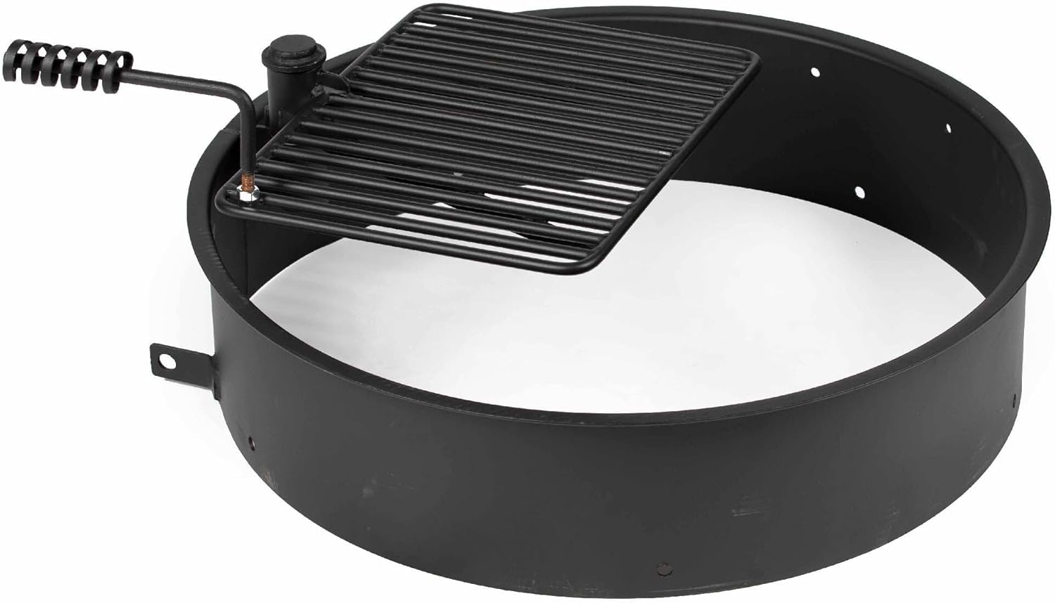 Ash & Ember 32" Steel Fire Pit Ring with Cooking Grate, 15.5" x 19.5" Swivel Grate with Spring Handle, Steel Fire Ring & Campfire Grill Combo for Outdoor Cooking, Durable High-Temp Finish