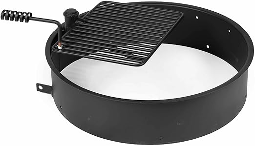 Ash & Ember 32" Steel Fire Pit Ring with Cooking Grate, 15.5" x 19.5" Swivel Grate with Spring Handle, Steel Fire Ring & Campfire Grill Combo for Outdoor Cooking, Durable High-Temp Finish