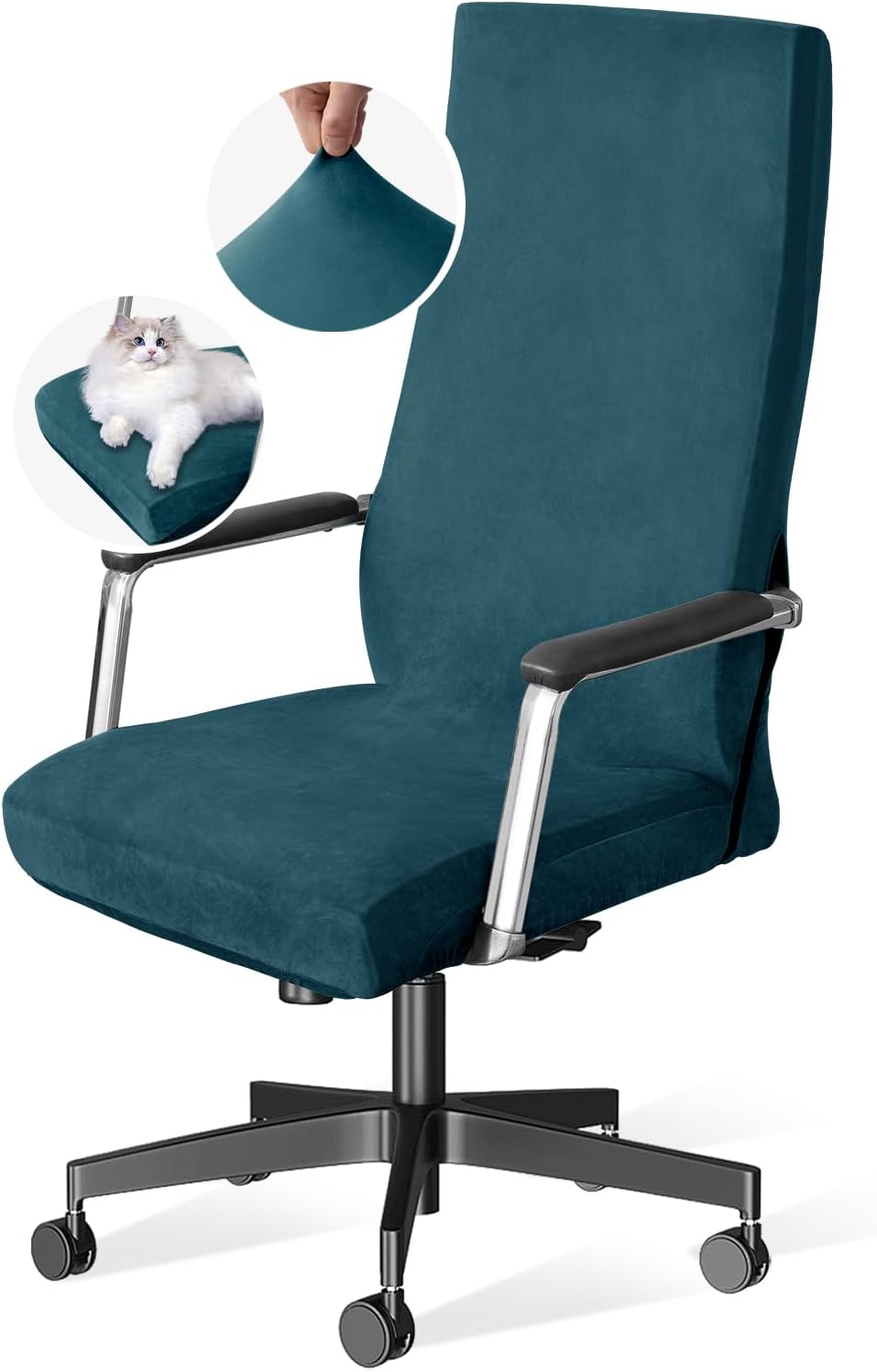 H.VERSAILTEX Velvet Home Office Chair Covers Stretchable Computer Desk Chair Covers Mid - High Back Universal Executive Boss Gaming Chair Covers Removable Machine Washable, Dark Teal