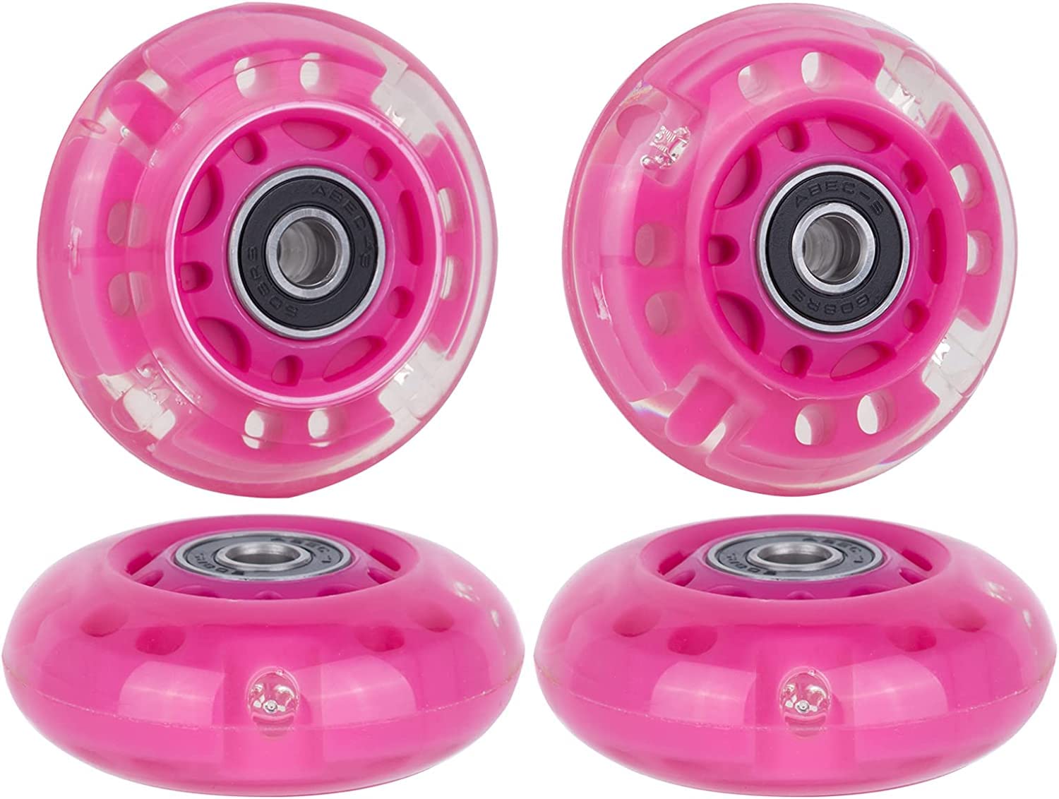 AOWESM 64mm Light Up Inline Skate Wheels 64mm L.E.D Glow Flash Skate Roller Blade Wheels Replacement with Bearings ABEC-9 for Kids Girls Boys and Beginners (4-Pack)