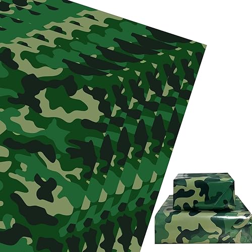 DodelyGz 6 piezas de papel kraft de camuflaje de 28 x 40 pulgadas, papel de regalo de camuflaje militar para el día de los veteranos, cumpleaños,