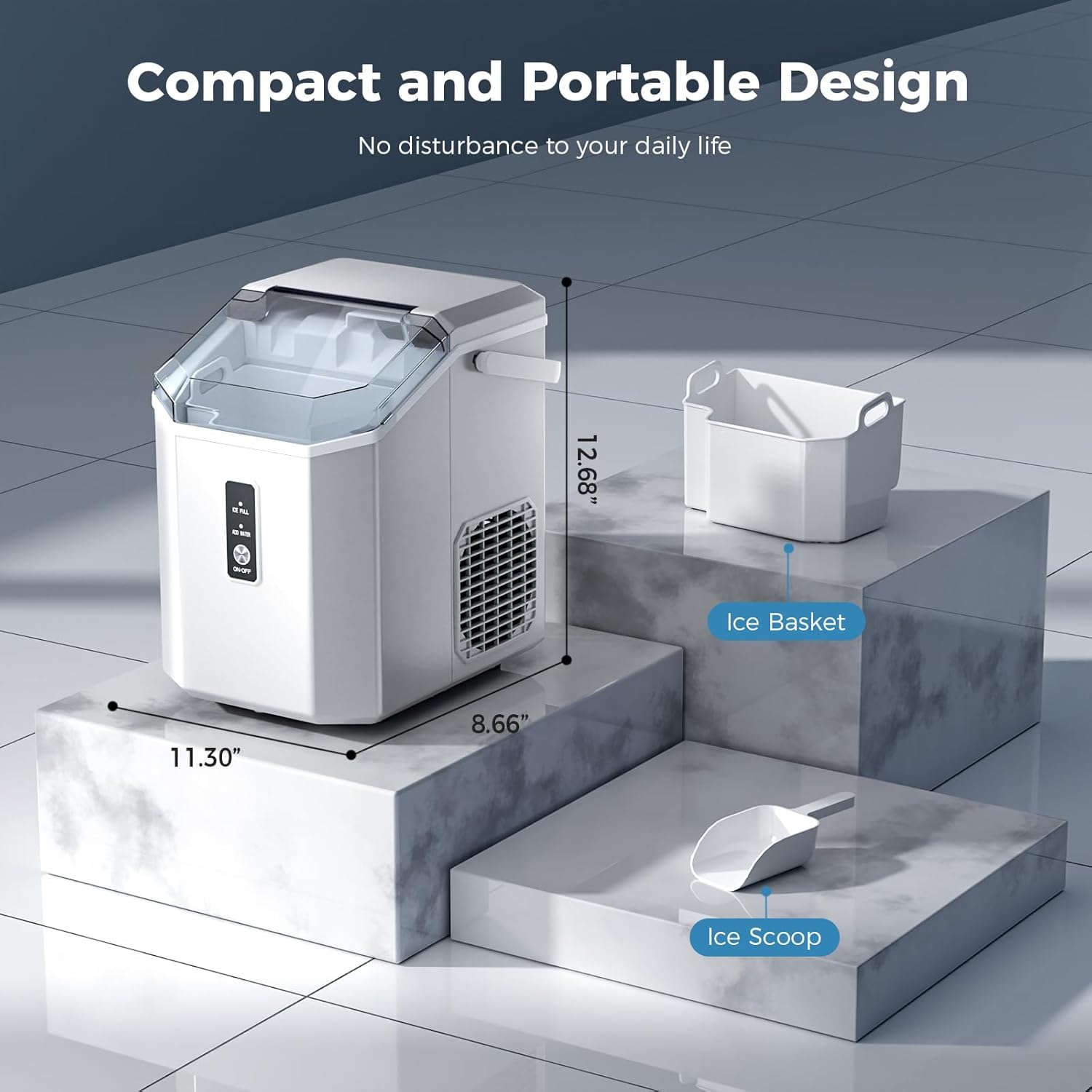 Antarctic Star Nugget Ice Maker Countertop, Chewable Pellet Ice Machine With Self Cleaning Function, Pebble Portable Ice Maker With Ice Scoop For Home Kitchen Office (White) on Fridge.com - View 6