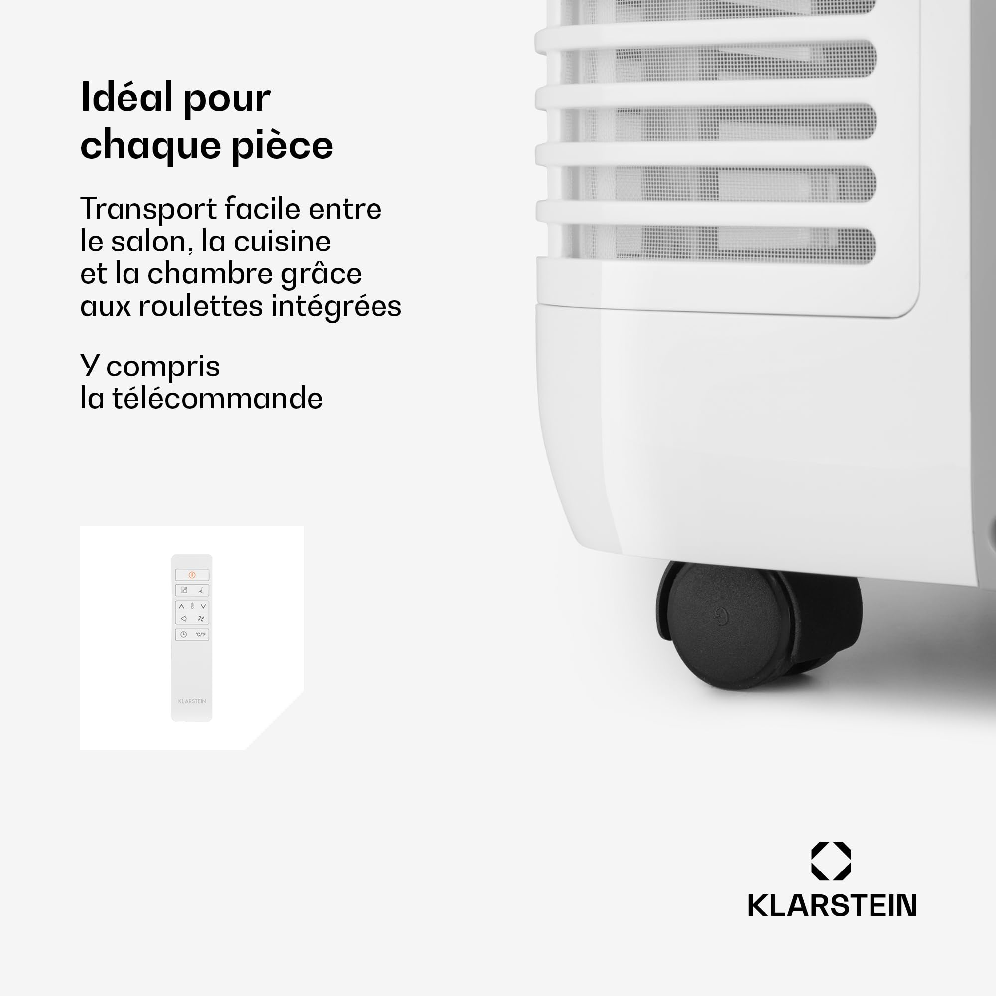 Klarstein Climatiseur Mobile Silencieux, Mini Climatiseur 3 en 1, Mode Nuit, Déshumidificateur, Ventilateur, Petite Climatisation à Faible Conso, Evacuation, Clim Portable, 12000 BTU, Climatiseurs
