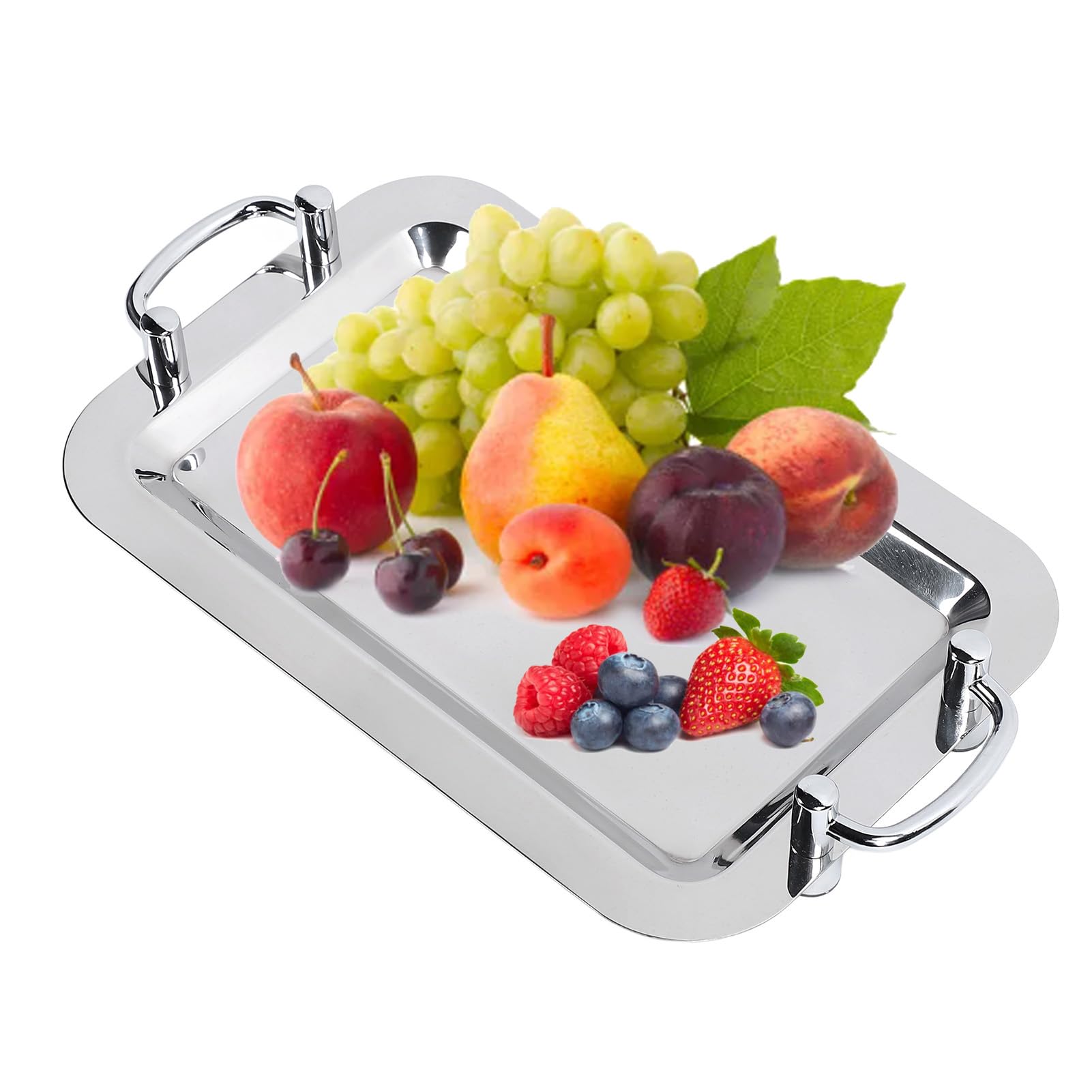 Platos de Buffet de Acero Inoxidable, Bandeja para Servir con Acabado de Espejo, Bandeja Organizadora con Asa, Ideal para Hoteles, Restaurantes y Recepciones de Bodas (Rectangular (Largo