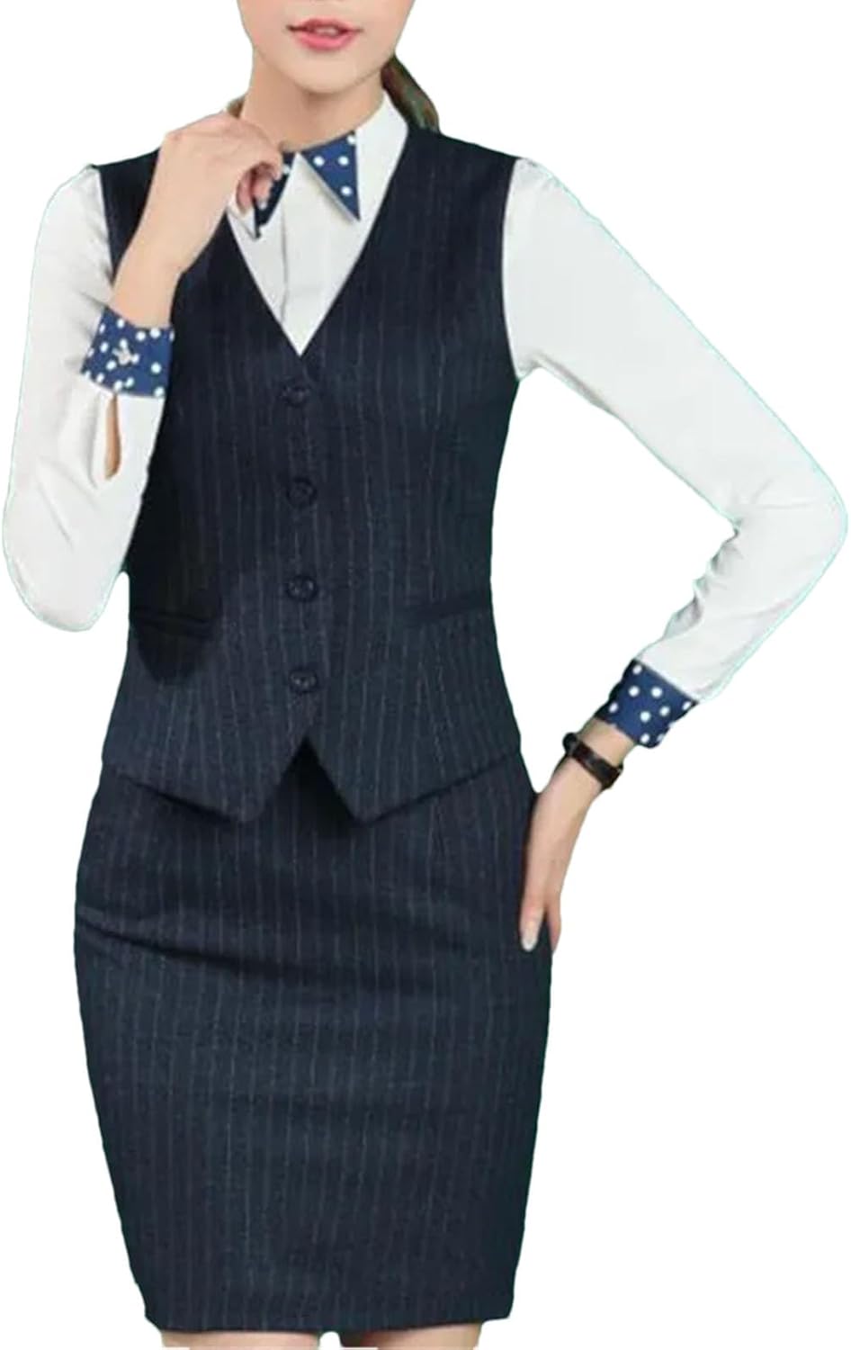 レディース ストライプ オフィスベスト 秋 ワークウェア トップス