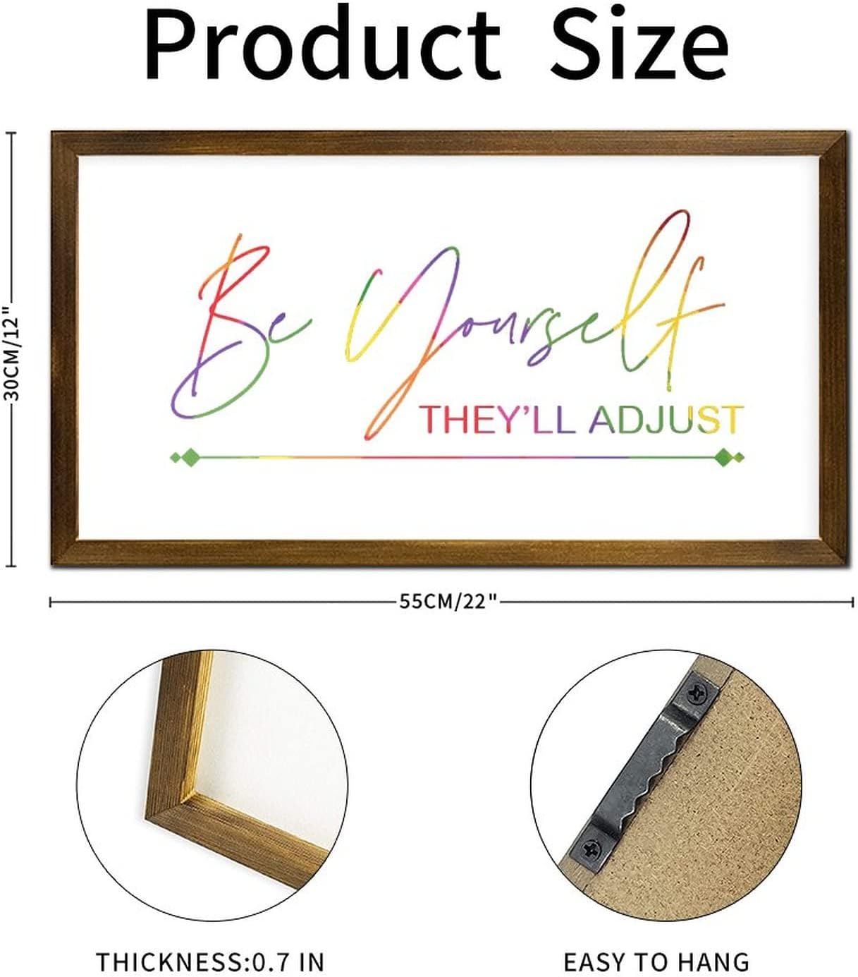 LGBT Pride Wood Framed Signs Be Yourself They’ll Adjust Hanging Wall Art Sign Farmhouse Progress Pride Wall Decor Farmhouse Rustic Wooden for Queer Gay Lesbian Latino 12x22 in