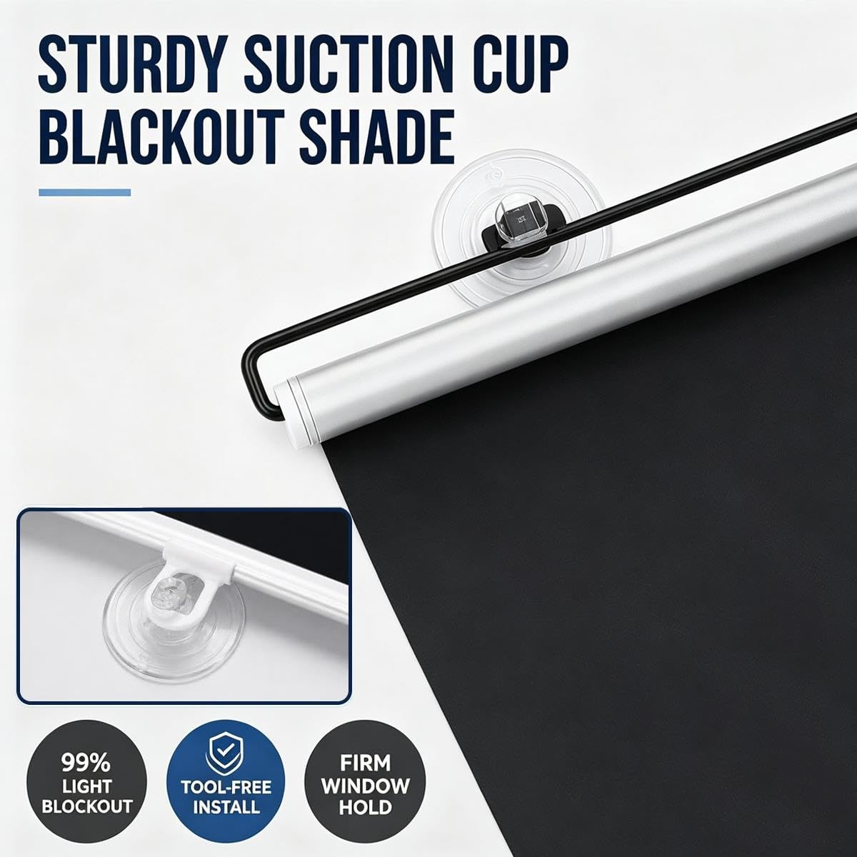 Estor Enrollable Opaco Sin Taladrar con Ventosas Cortina Blackout Térmica