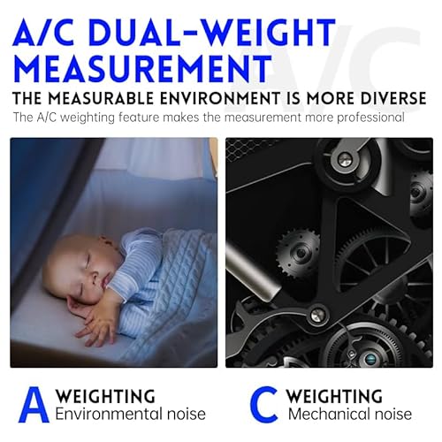 DB Messgerät,Digitales Geräuschmessgerät 30 dB-130 dB Dezibel-Messgerät mit Temperatur- und Feuchtigkeitsanzeige, A/C-gewichteter Schallpegeldetektor