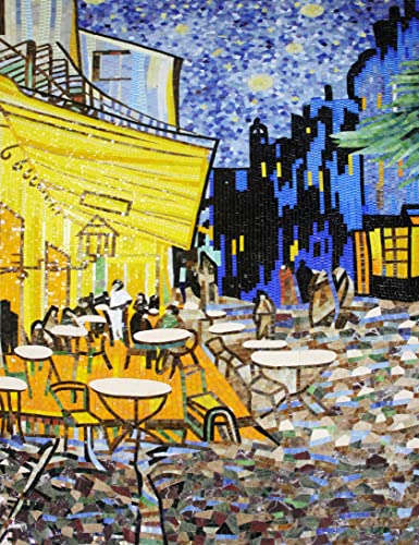 Van Gogh's “Outdoor Café” Mosaic | Stunning Mosaics Art | Mosaic Tiles By Mosaics Lab | Handmade Marble | This Masterpiece Is Great As Table Top | Perfect For Any Office, Living Room, Bedroom. #TOP24