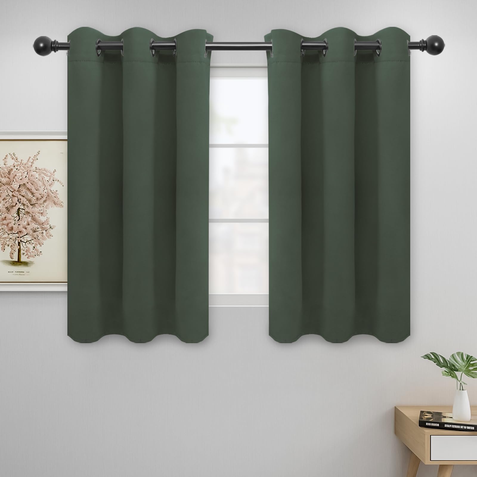 Easy-Going Blackout Curtains for Bedroom, Solid Thermal Insulated Grommet and Noise Reduction Window Drapes, Room Darkening Curtains for Living Room, 2 Panels (42x45 in, Greyish Green) — image 1