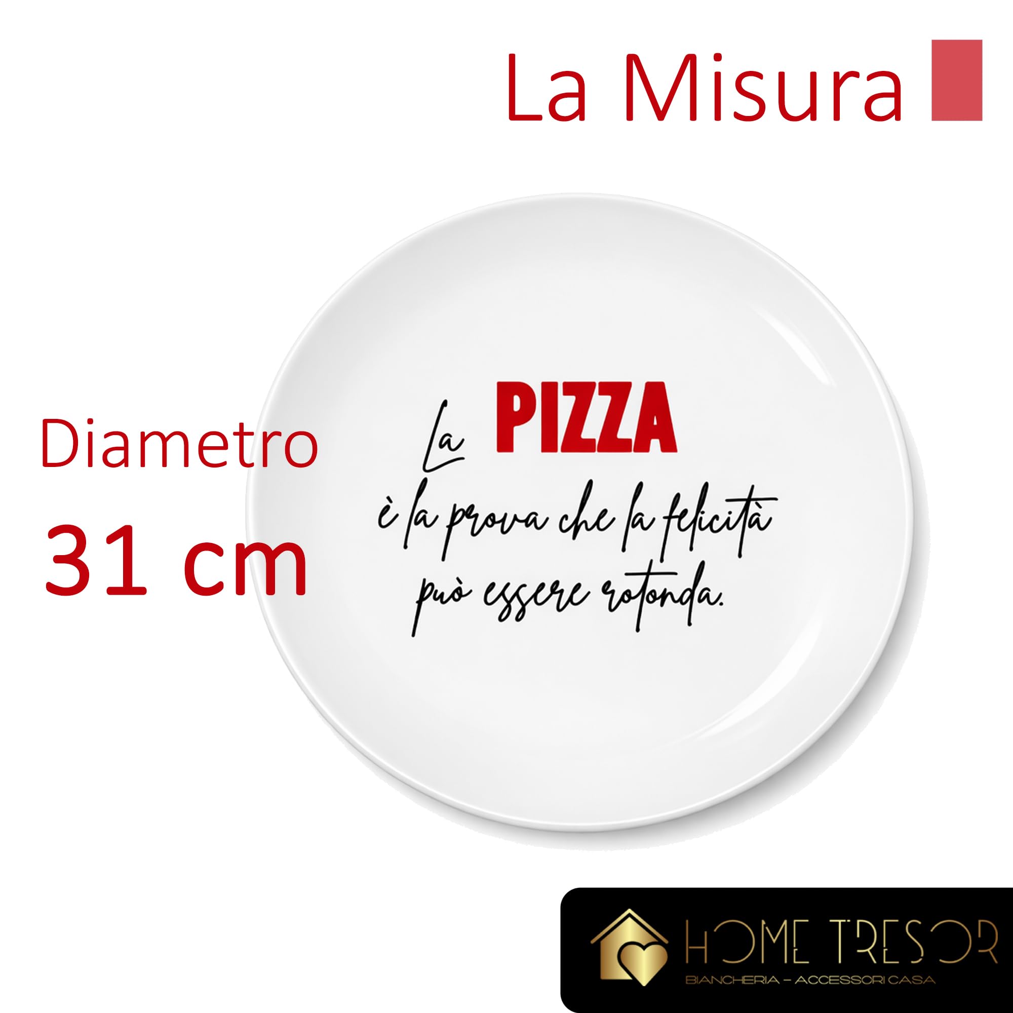 Home Tresor Set 6 Piatti per Pizza Grandi in Porcellana Decorati con Scritte, Piatti Portapizza Rotondi 31 cm Resistenti e Adatti a Microonde e Lavastoviglie Mod. PIZZA Mood