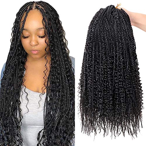 6 Packs Goddess Box Braids Crochet Hair with Curly Ends 20 Inch Bohemian Box Braids Knotless Box Braids Synthetic Crochet Hair for Women