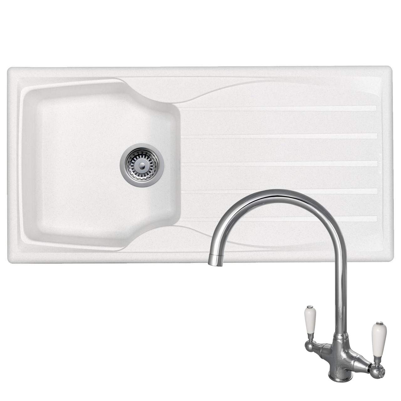 Astracast Sierra 1.0 Bowl White Kitchen Sink and Reginox Elbe Chrome Mixer Tap