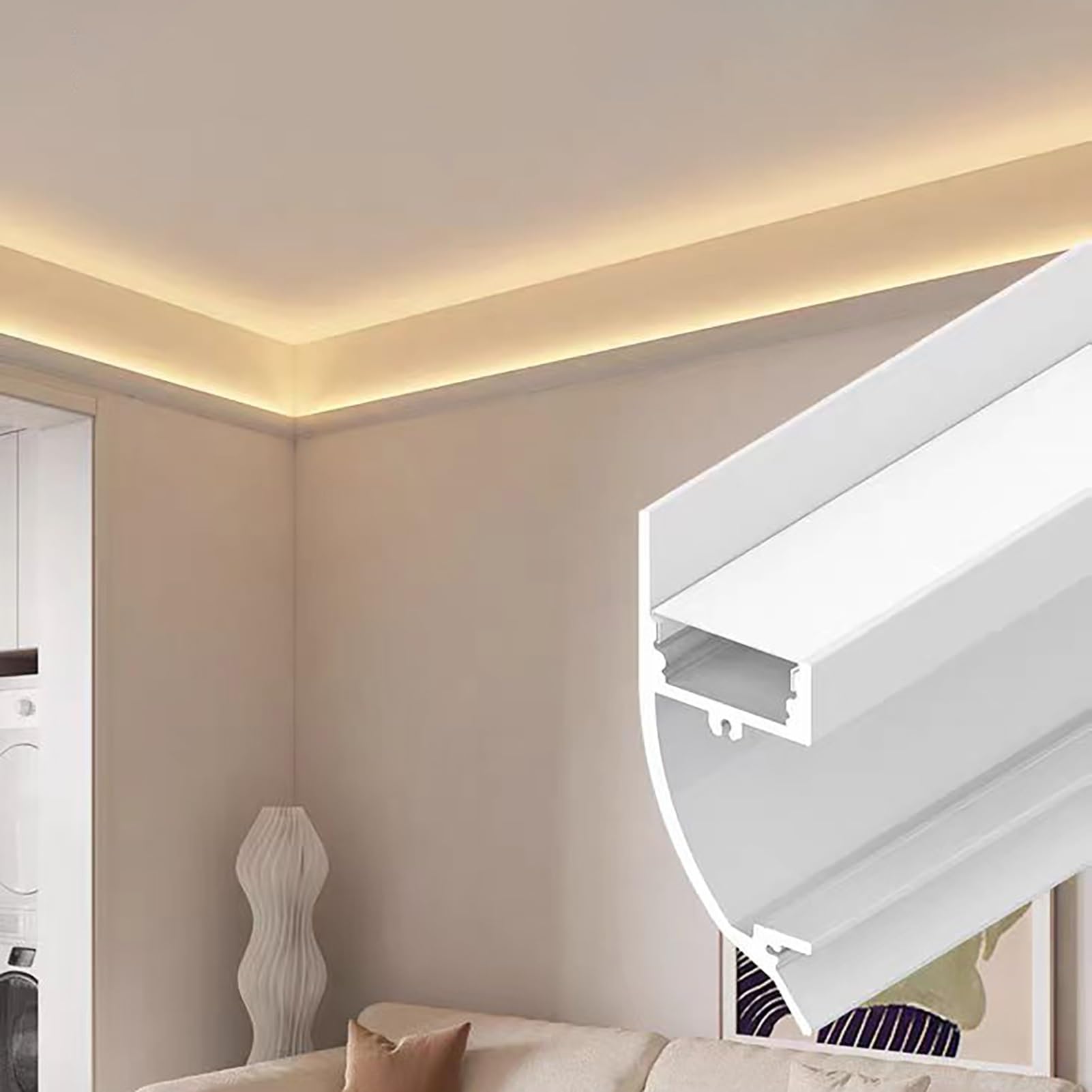 Profili per Strisce LED Binario Luminoso con Cornice in Alluminio, Striscia Luminosa a LED Angolare per Soffitto per Cucina/Camera da Letto, Canale Diffusore LED Lineare(2.1m(7ft))
