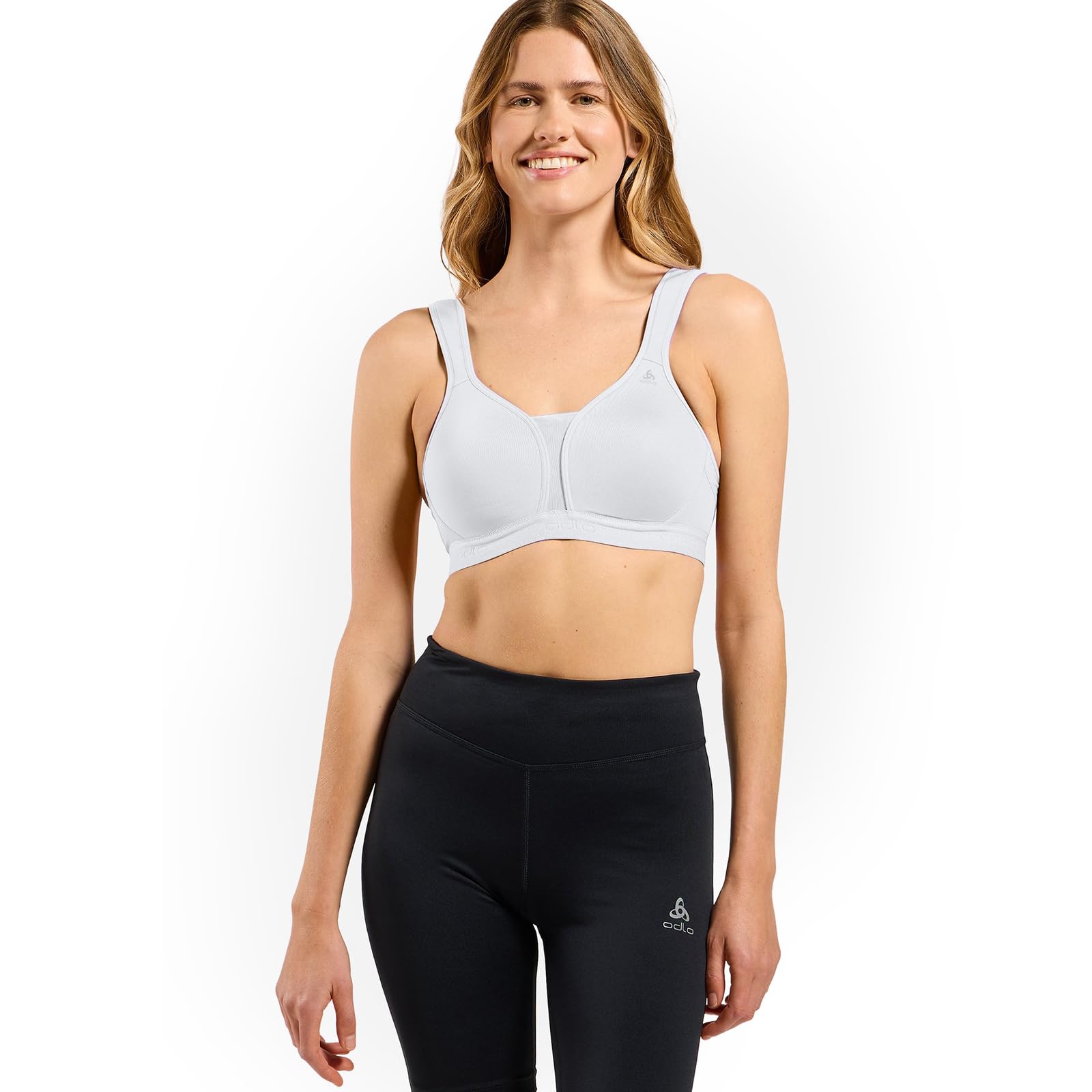 Odlo Sport BH Padded High Körbchengröße D | Weiß | Größe 90D | Sport BH für Damen mit starkem Halt | Sports Bra Gepolstert High Support