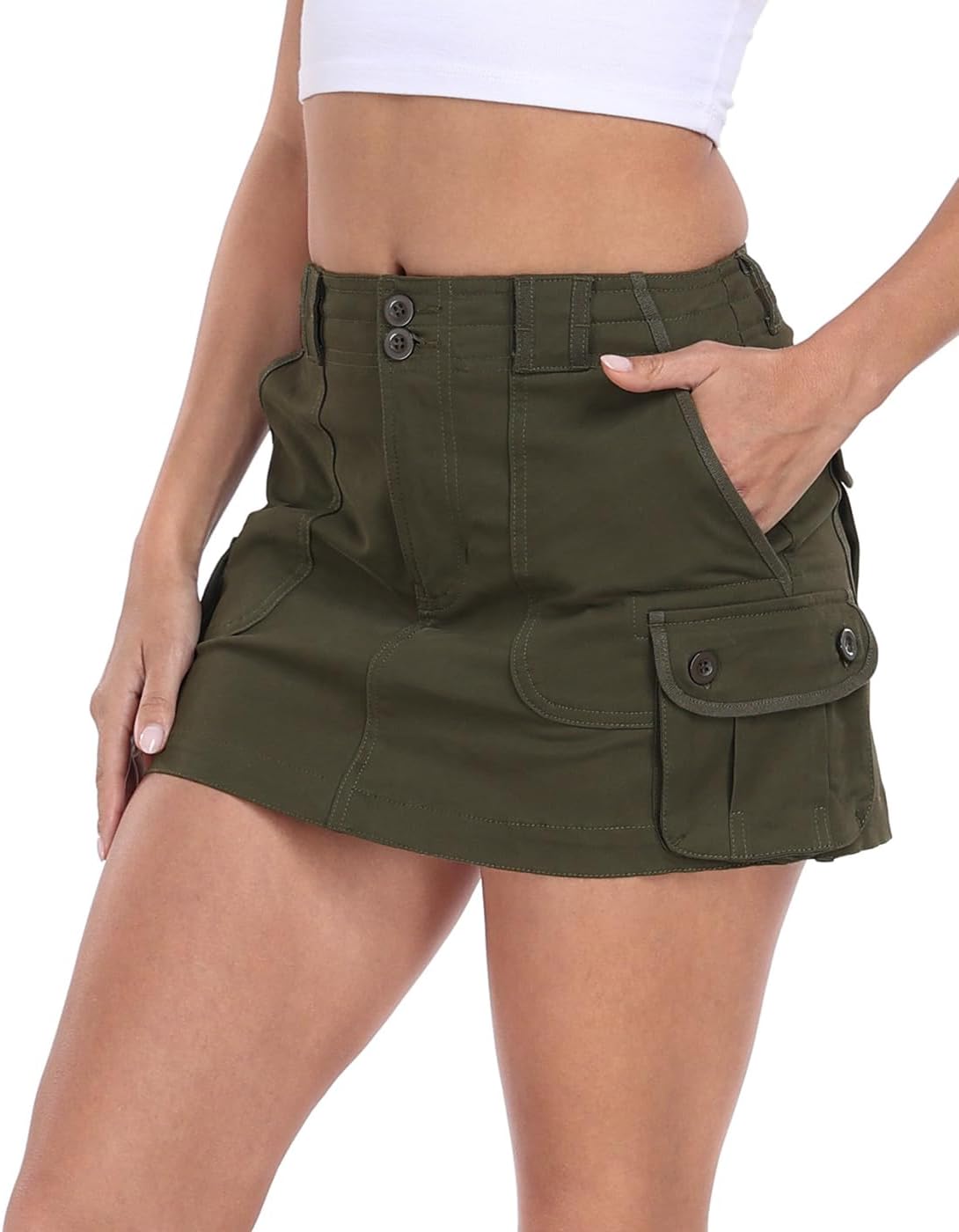 HDE Womens Micro Mini Cargo Skirt Mid Rise Y2K Button Utility Skirt with Pockets - Image 5