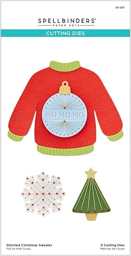 Spellbinders Troqueles grabados para suéter navideño cosido, metal