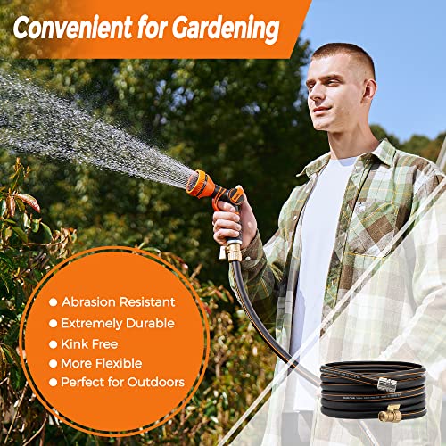 Giraffe Tools Hybrid Garden Hose 100Ft, 5/8" Water Hose With Shut Off Valve, Heavy Duty, Flexible, Leakproof Black Garden Hose With Male And Female Fittings In Outside Garden, Yard #TOP6