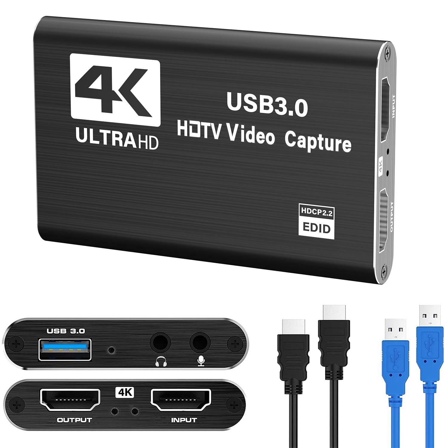 Scheda di acquisizione video, scheda di acquisizione audio video USB 3.0 4K HDMI Loop-Out, Full HD1080P 60 FPS/2K 30 FPS, per streaming funziona per Xbox/PS5/Switch/fotocamera/PC/OBS/Nintendo Switch