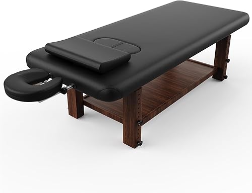 Mesa de masaje profesional con marco de madera resistente con patas de altura ajustable, respaldo fijo, para tratamiento, terapia física, cama de