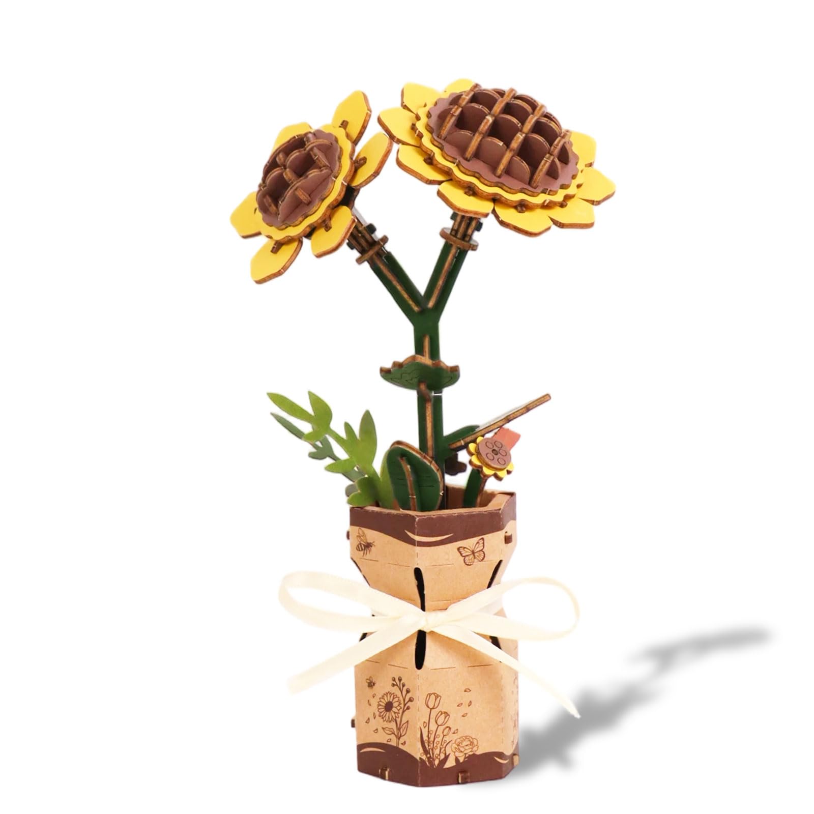 Photo 1 of 3D Flower Wooden Puzzles Kit, DIY Artifical Flower Building Set Craft Kit for Adults, Kids, Home Decoration, Valentine's Day/Mother's Day/Birthday/Christmas Toy Gift Set (Sunflower)