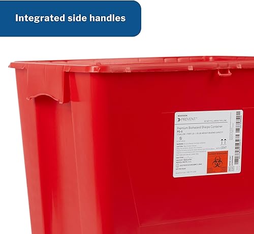 Miniatura 3 de McKesson Contenedor de objetos afilados para evitar riesgos biológicos, PG-II, plástico, entrada vertical, tapa giratoria, rojo, 12 galones, 13