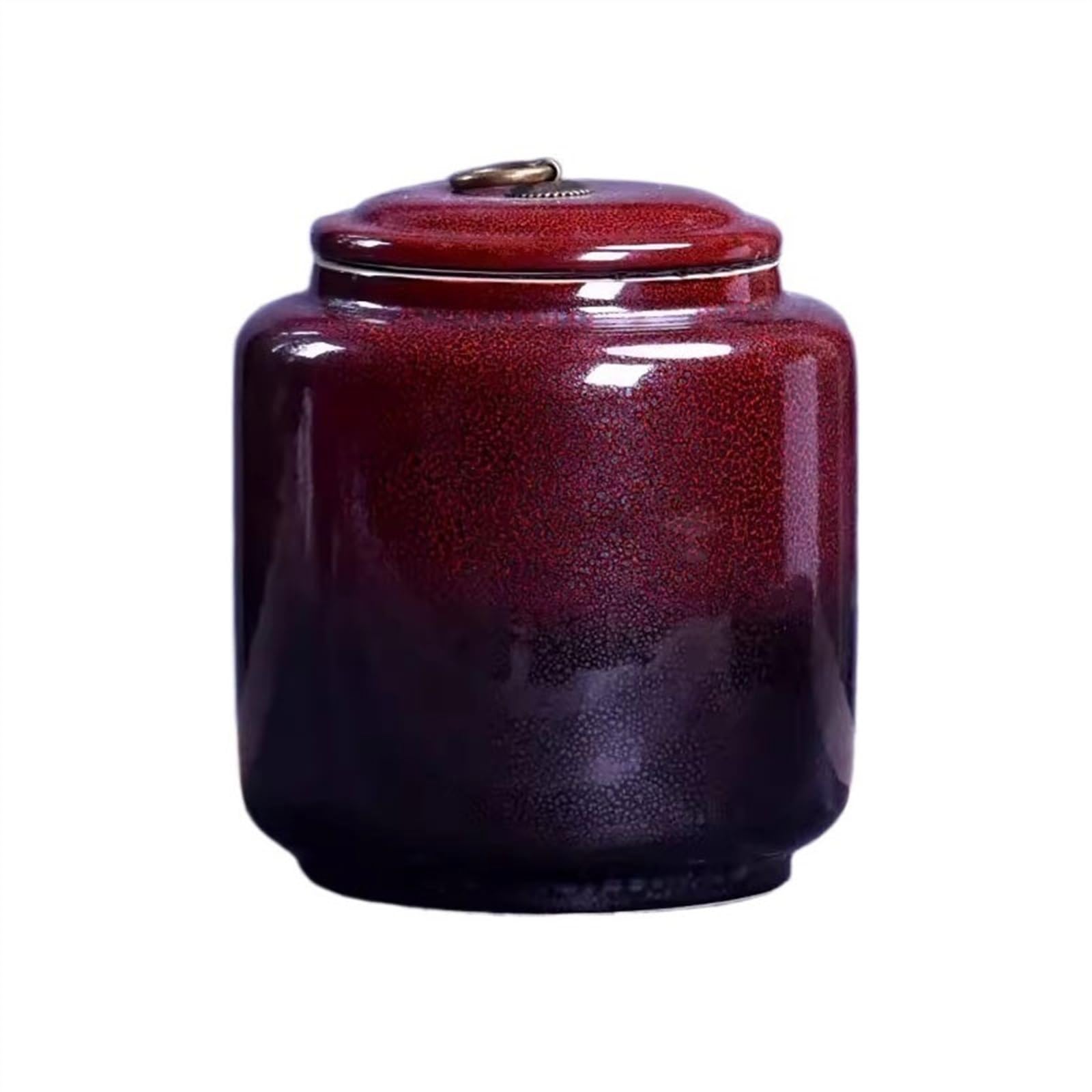 Hhaoran-9868 Ceramic Tea Canister Chinese Retro Kiln Change Glaze Loose Leaf Tea Warehouse Large Sealed Storage Jar Decorative Porcelain Food Canisters for Kitchen(Red)