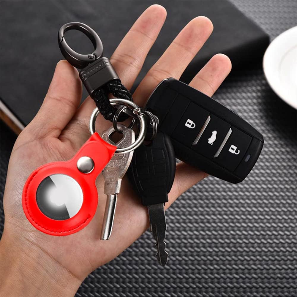 4-Pack Protective Holder for AirTag Case, Air Tag Case Leather with Keychain, Air Tag Accessories Portable Case Compatible with AirTags 2021 (Black, Red, Brown, Blue)